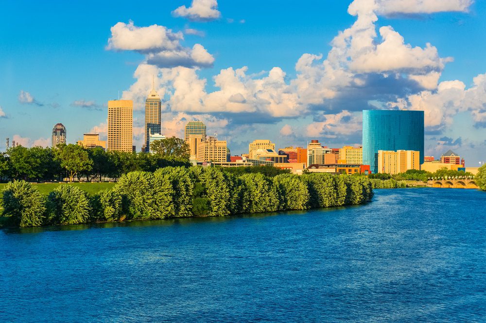Late afternoon light warms the skyline of Indianapolis, Indiana